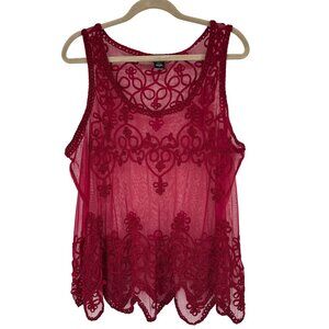 Torrid Red Sheer Embroidered Tank Top Size 2x plus sleeveless womens